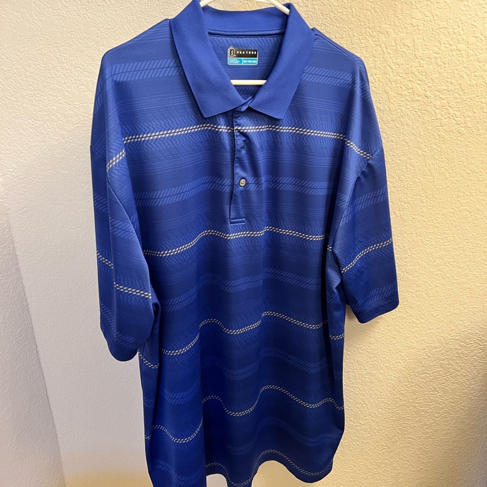 PGA Tour Striped Blue Polo Shirt